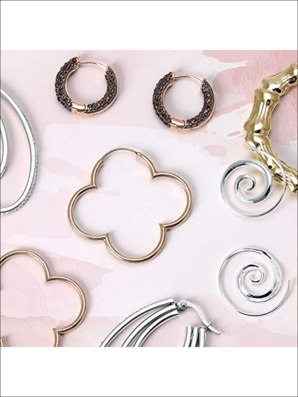 Rose Gold Plated Pave CZ Inside Out Hoop Earrings - Picture 4 of 6